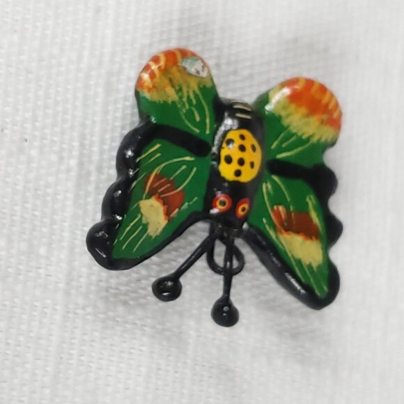 Really Beautiful Set of 2 Vintage Hand Painted Butterfly Pendants - Picture 7 of 12